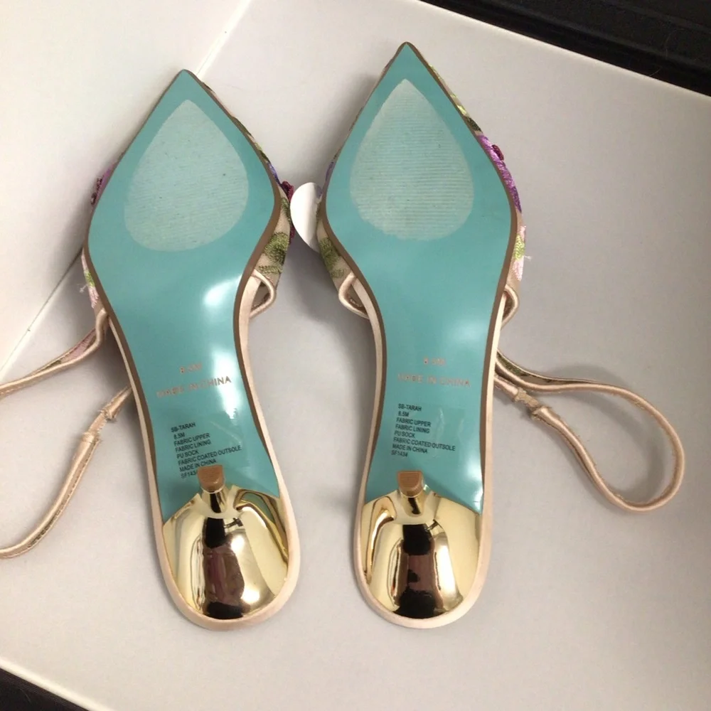 Betsy Johnson Floral Embellished Slingback Heels 8.5 - Picture 8 of 10